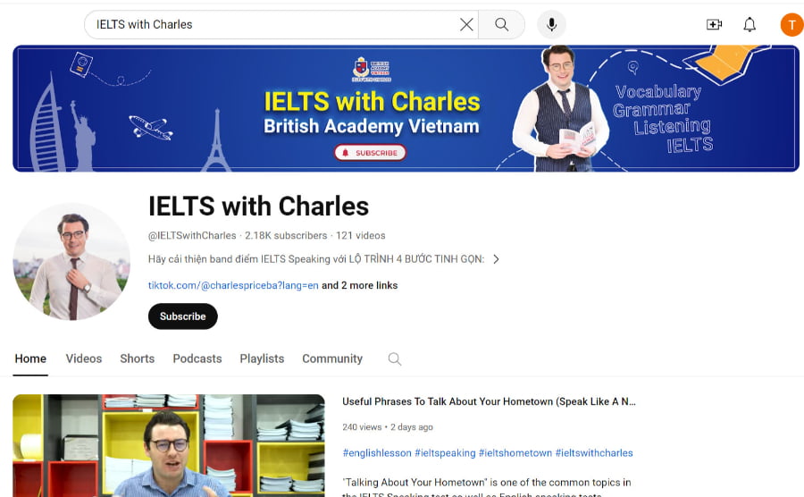 IELTS with Charles là một trong những nguồn tài liệu học IELTS miễn phí được ưa chuộng nhất. IELTS with Charles là một trong những nguồn tài liệu học IELTS miễn phí được ưa chuộng nhất