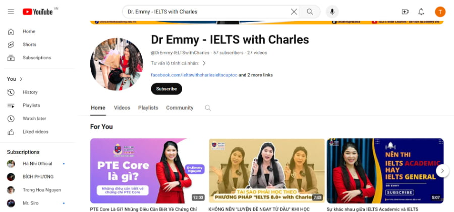 kênh YouTube "Dr Emmy - IELTS with Charles" kênh YouTube "Dr Emmy - IELTS with Charles"
