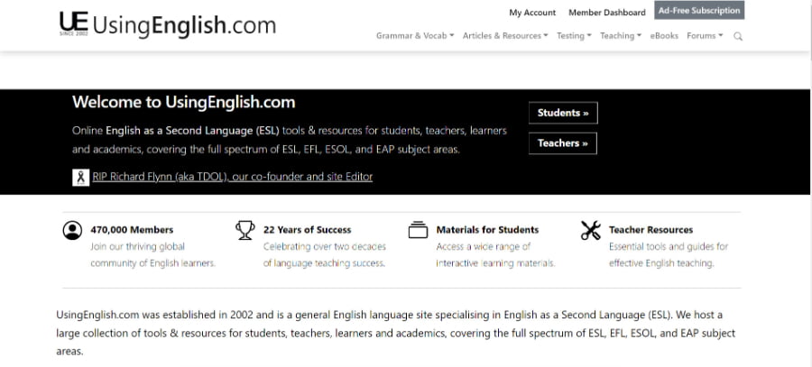 Website Using English