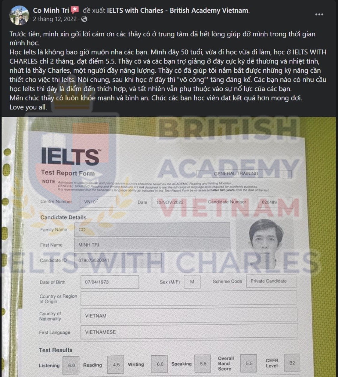 Review của anh Trí sau khi trải nghiệm khoá học tại IELTS with Charles