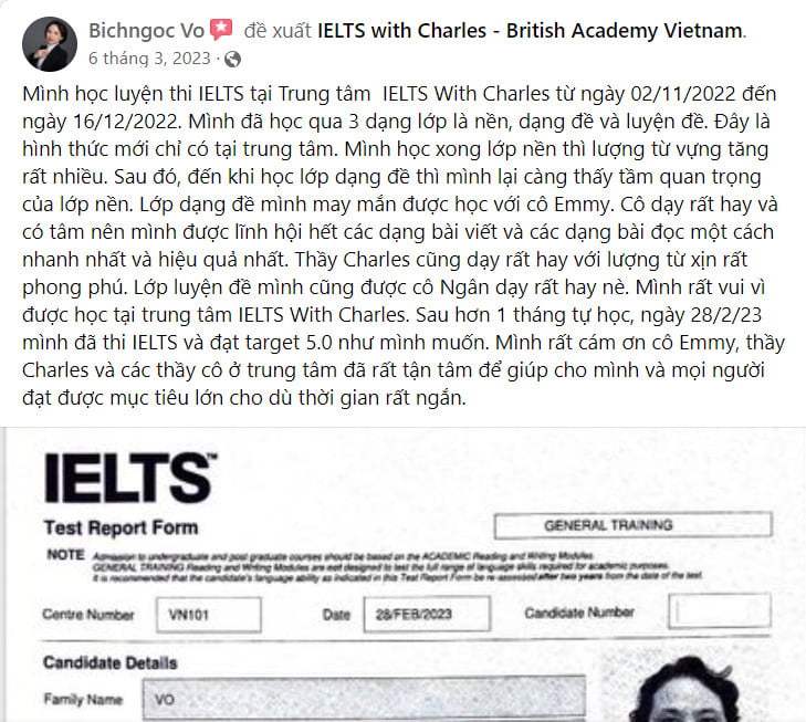 Review của chị Ngọc sau khi trải nghiệm khoá học tại IELTS with Charles
