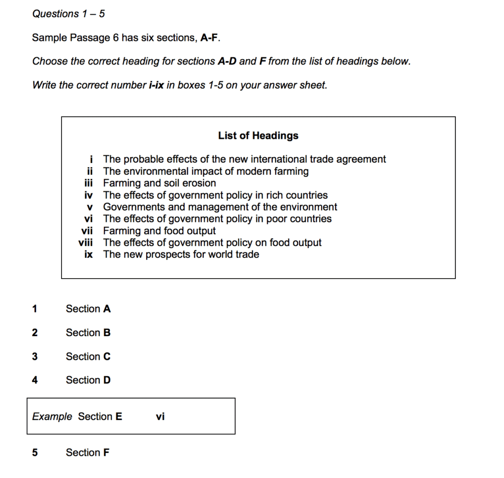Matching Headings ielts reading