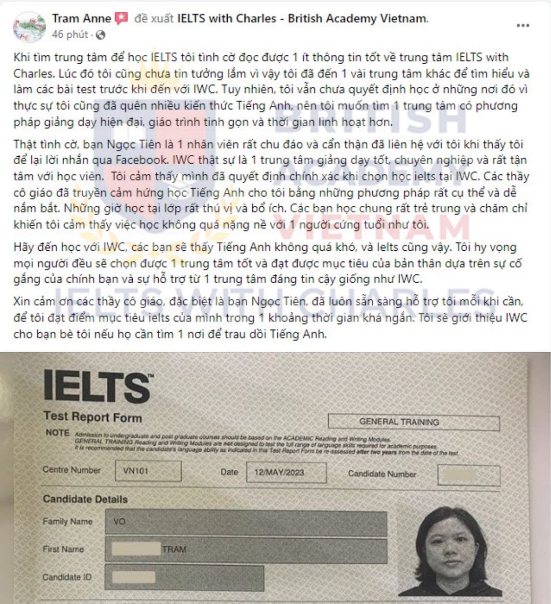 Review của chị Trâm sau khi trải nghiệm khoá học tại IELTS with Charles