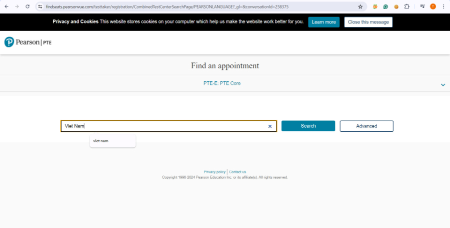 Bước 3: bạn nhập tên quốc gia bạn muốn thi