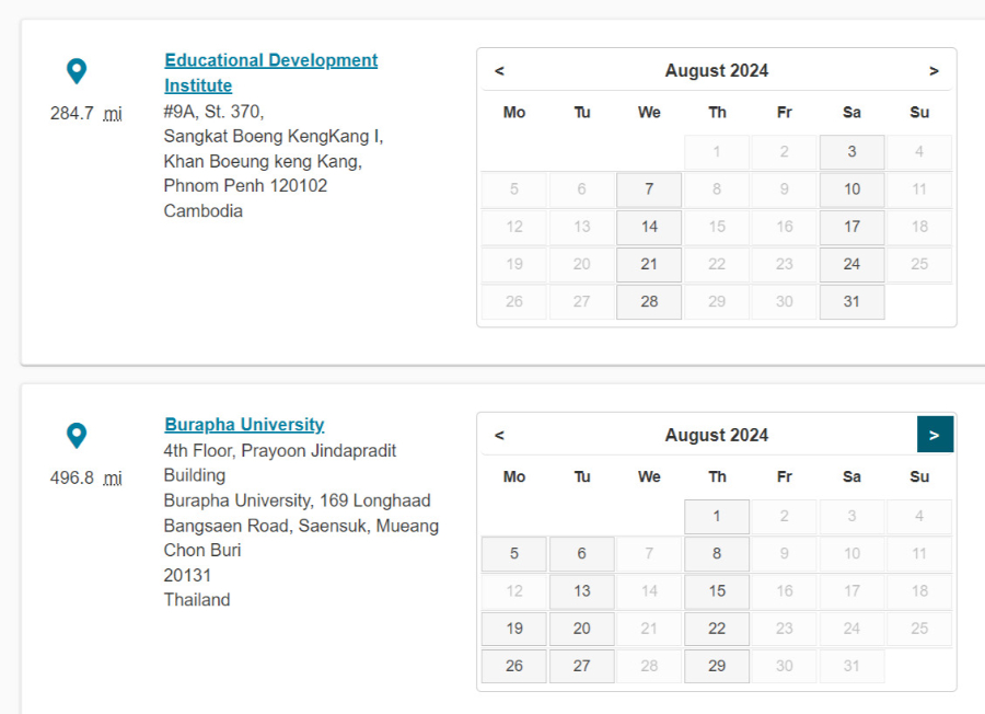 lịch thi PTE Core 2024 tại các địa điểm thi ở Thái Lan