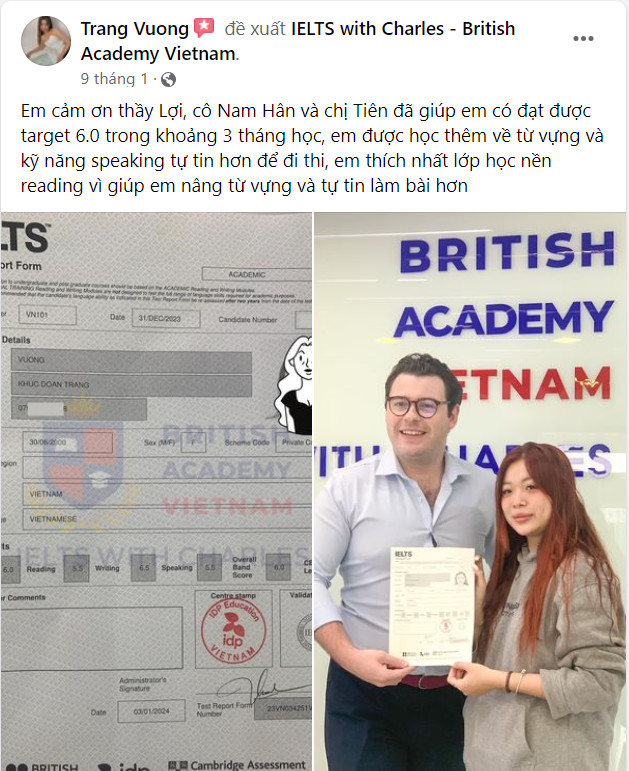 Review của Đoan Trang sau khi học tại IELTS with Charles