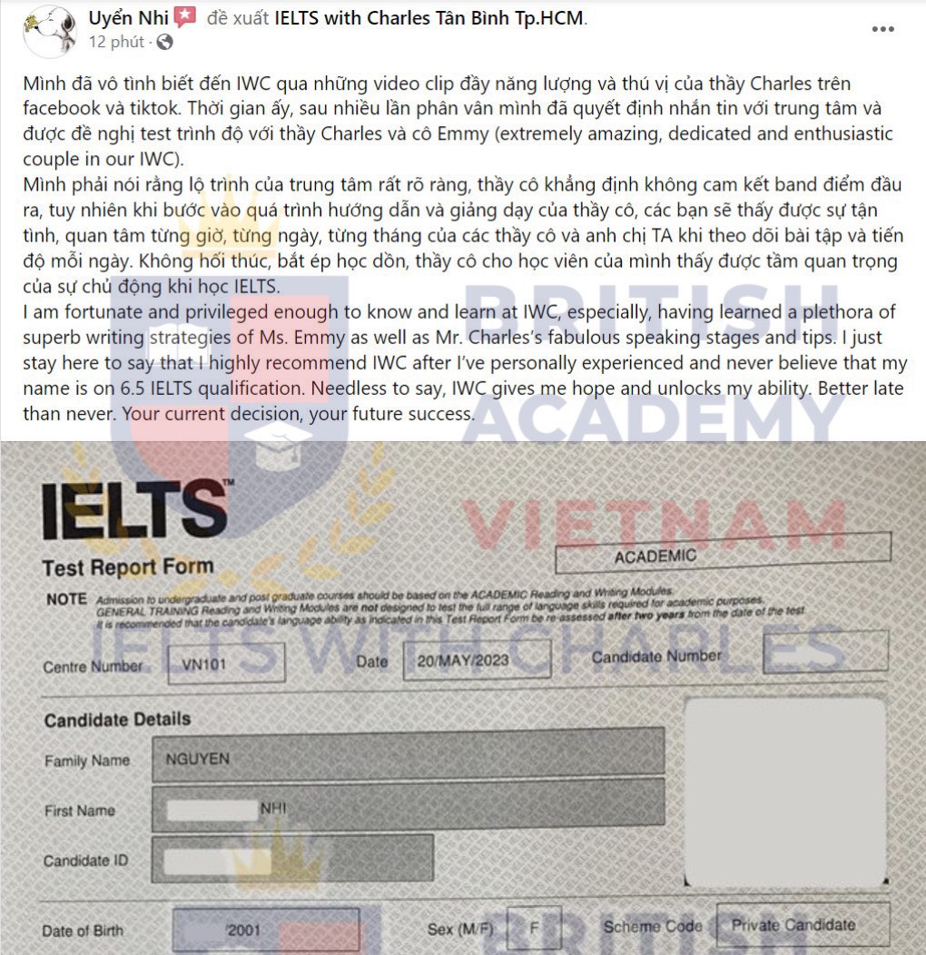 Review của Uyển Nhi sau khi học tại IELTS with Charles