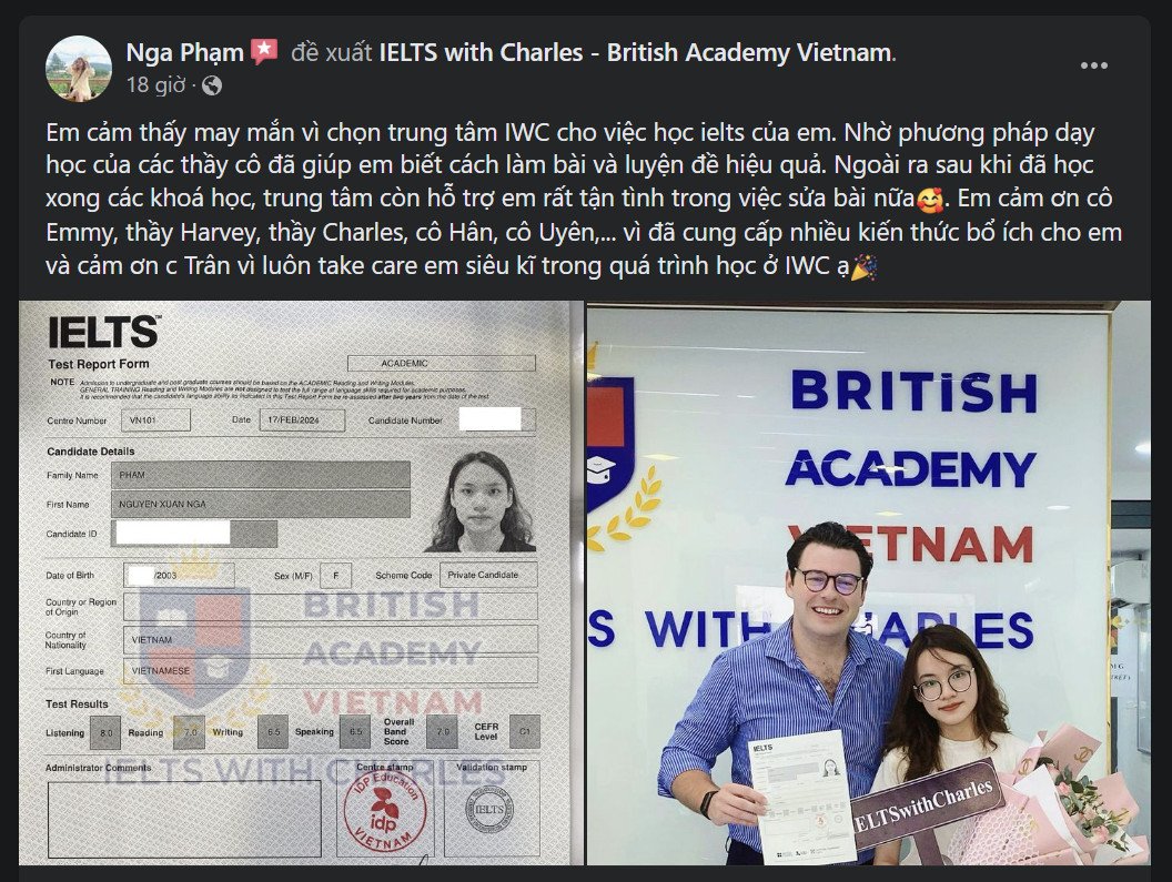 Review của Xuân Nga sau khoá học tại IELTS with Charles