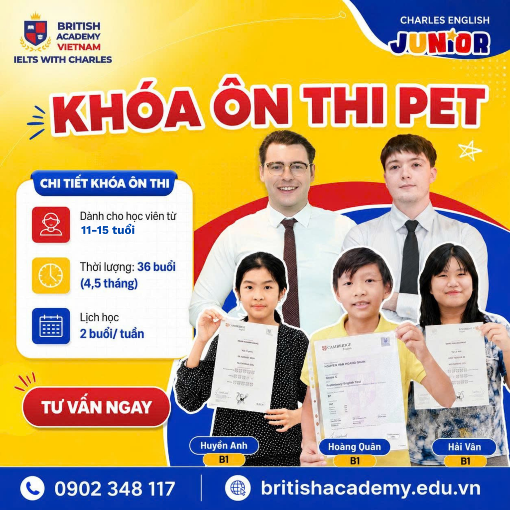khóa ôn thi pet tại charles english junior