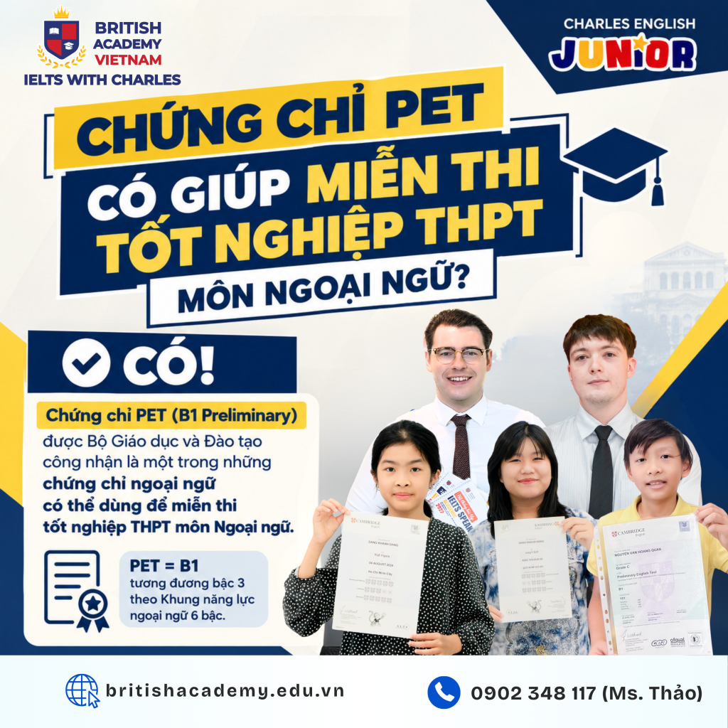chứng chỉ pet miễn thi tốt nghiệp THPT ngoại ngữ