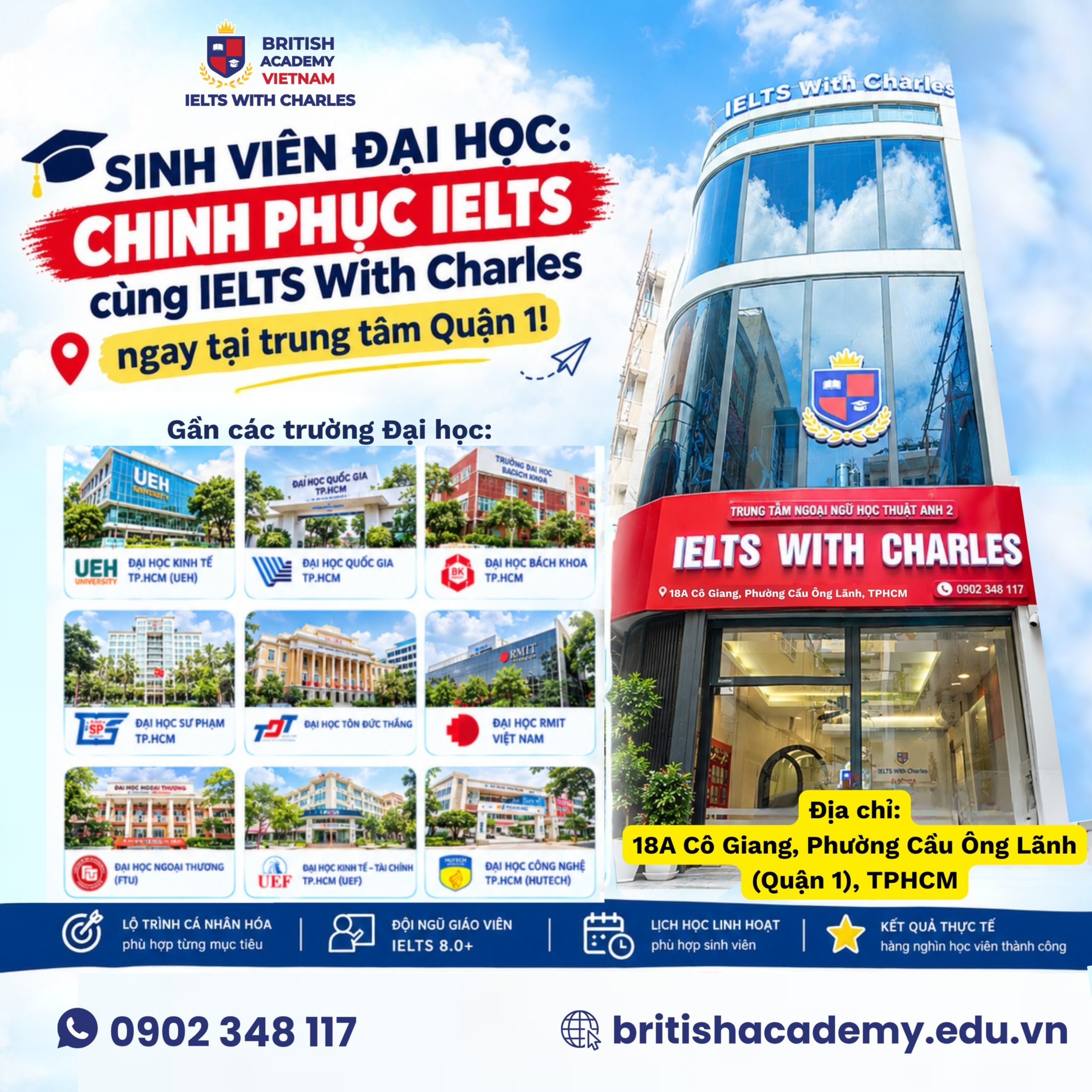 Trung tâm tiếng Anh uy tín tại Quận 1 – IELTS With Charles 18A Cô Giang